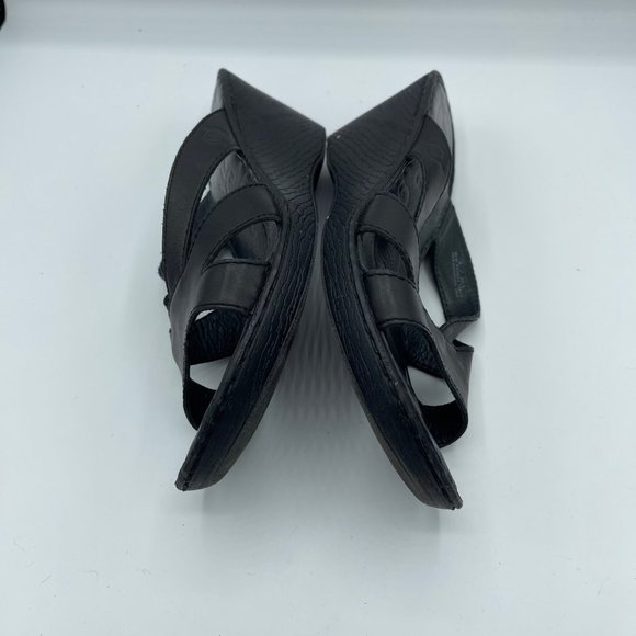 Born Black Wedge Leather Open Toe Sandals - Picture 4 of 6